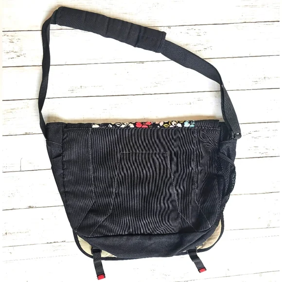 RARE VINTAGE Jansport Messenger Laptop Shoulder Bag Y2K Large Floral BlackVelvet - Picture 3 of 13